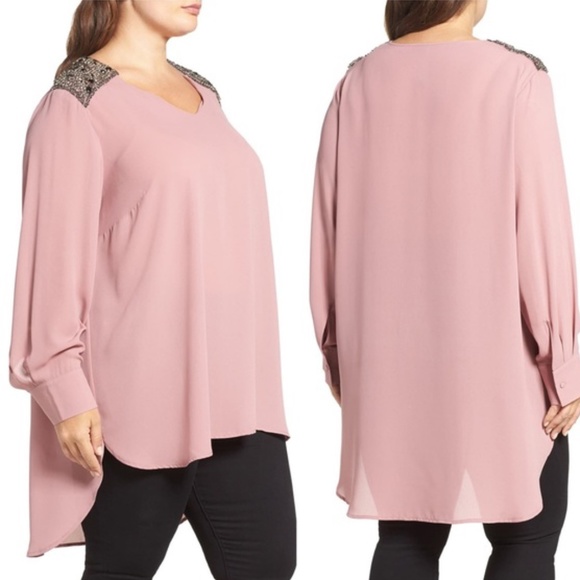 Melissa McCarthy Seven7 Hi Lo Beaded Blouse - Picture 2 of 5